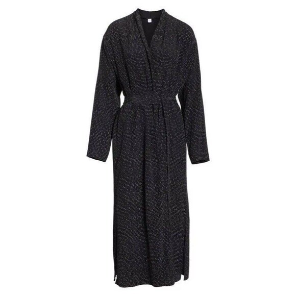 Eileen Fisher Womens Belted Kimono Robe- Size Small Black White $245